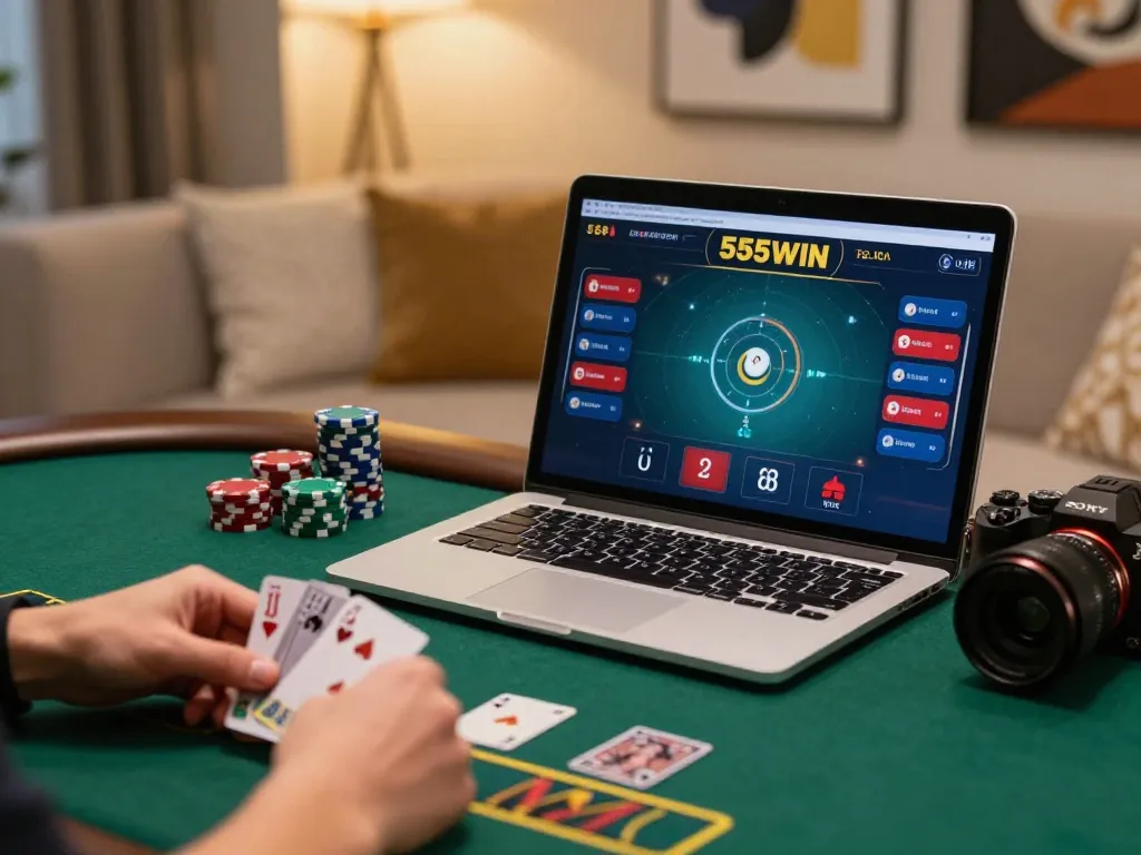Engaging in live dealer blackjack on 555win25 platform, showcasing excitement and strategy