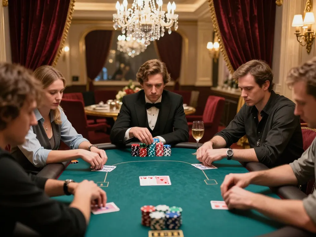 Players engaged in a high-stakes poker game at XX88, showcasing strategic gameplay with colorful chips.