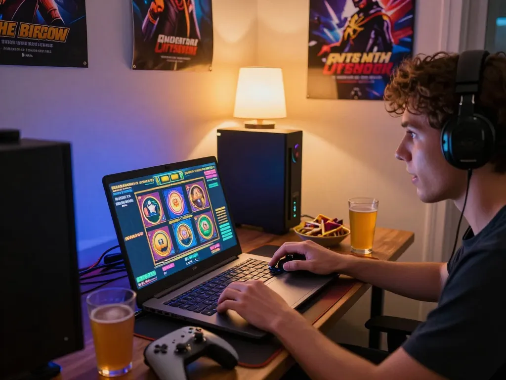Engaging gameplay on bandar situs slot gacor interface in a cozy home setting