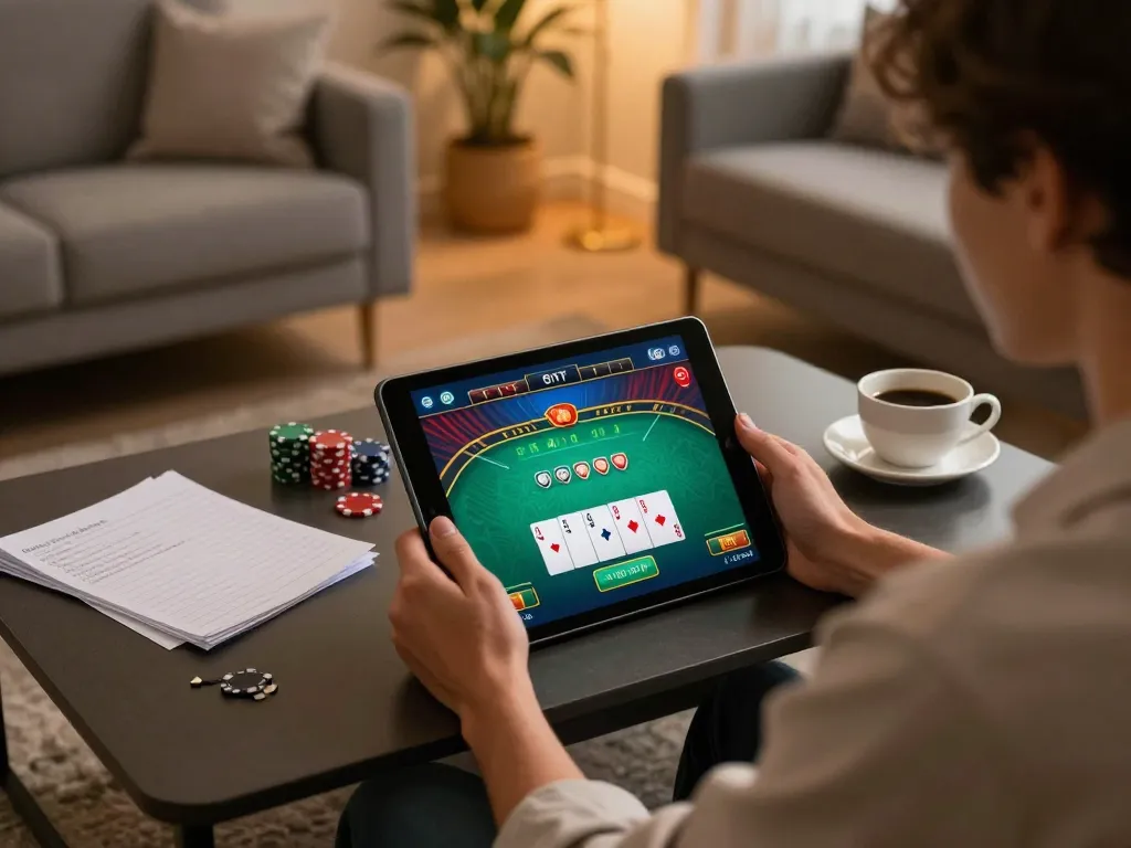 Engaging in online poker at home with 789win, showcasing strategy and excitement in a comfortable setting.