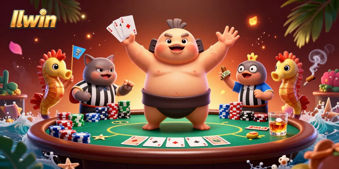 Play poker and win with llwin as fugu and friends engage in a lively underwater betting scene.