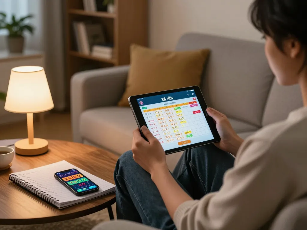 Tài xỉu online gameplay on tablet in a cozy home setting with betting strategies.