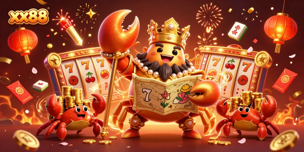 Engage in fun gaming strategies at xx88 with a vibrant scene featuring a golden crab and gaming elements.
