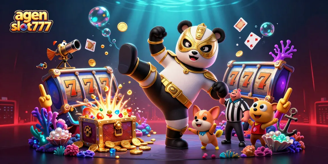 Experience thrilling wins with agen slot777 in a vibrant, animated casino scene filled with excitement.