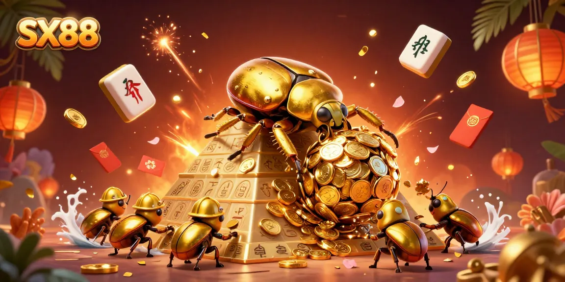 SX88 brings excitement alive with beetles rolling golden coin balls in a vibrant casino scene.