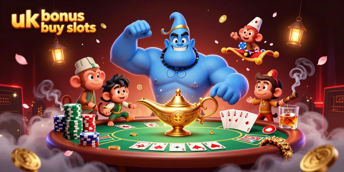 Engage with exciting uk bonus buy slots featuring dynamic imagery of a blue genie and magical elements.
