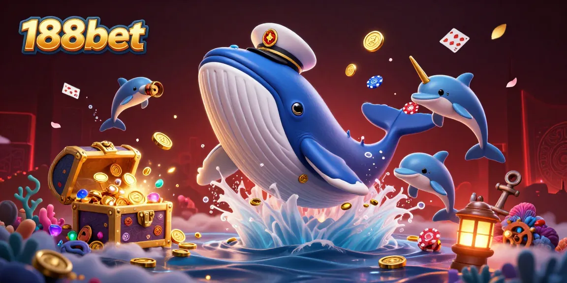 Experience thrilling wins with 188bet while playful dolphins and a captain whale engage in action.