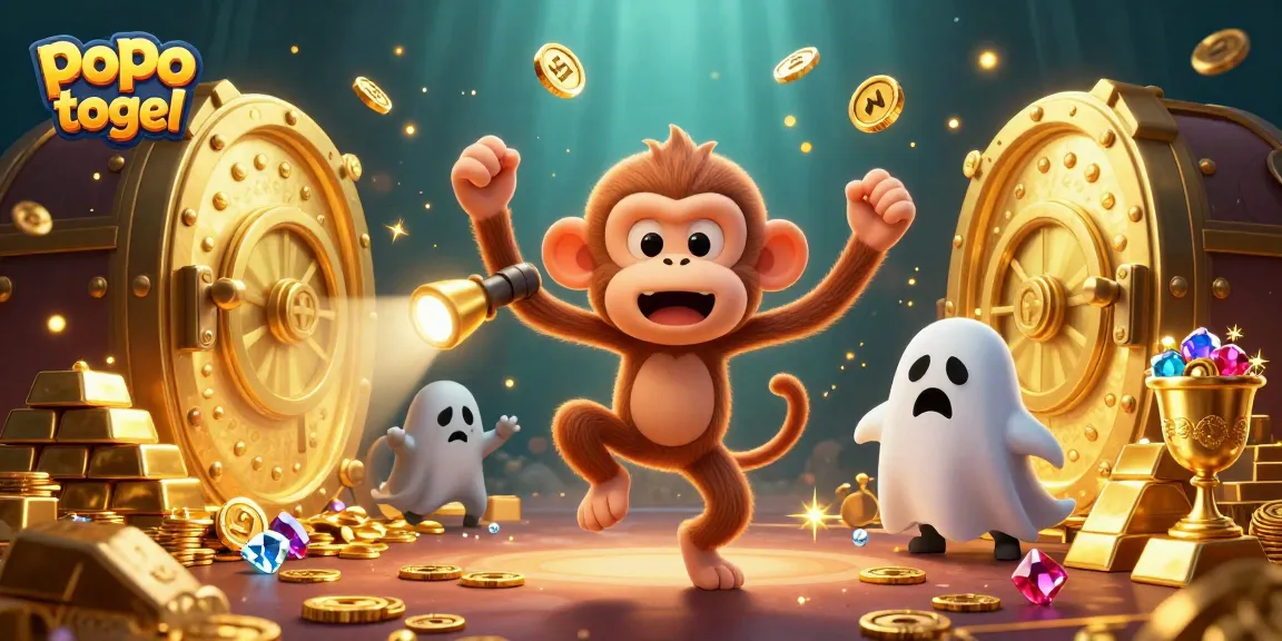 Experience thrilling gameplay with popo togel in this vibrant casino scene featuring gold coins, playful characters, and exciting treasures.