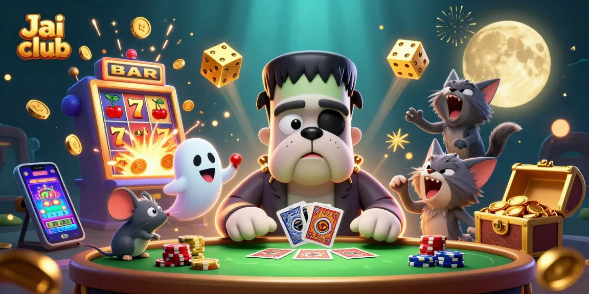 Experience thrilling gameplay at Jai club with a vibrant 3D scene featuring unique characters and casino games.