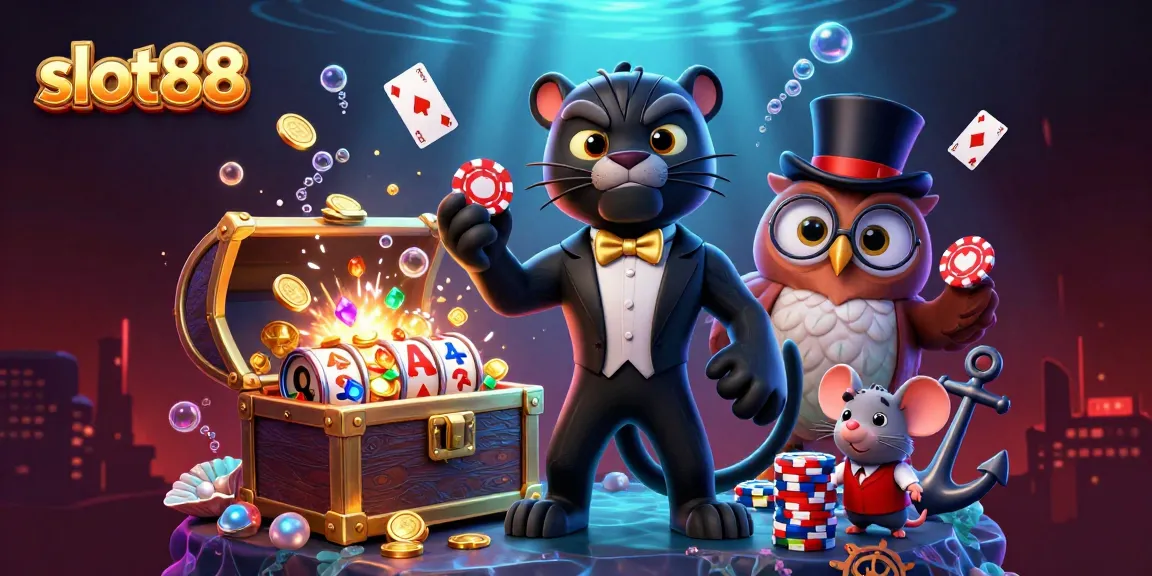 Slot88 menampilkan panther memukau sedang bermain mesin slot yang dikelilingi koin emas
