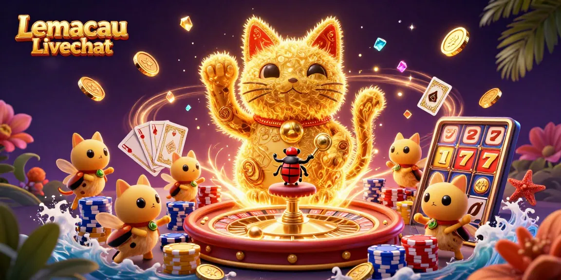 Experience gaming magic with Lemacau Livechat and vibrant casino symbols in a playful atmosphere.