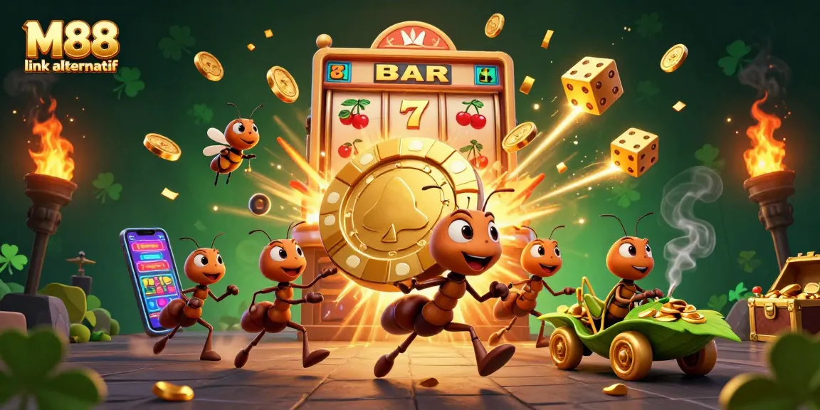 Experience excitement with M88 link alternatif as ants embark on a heist amidst casino elements.