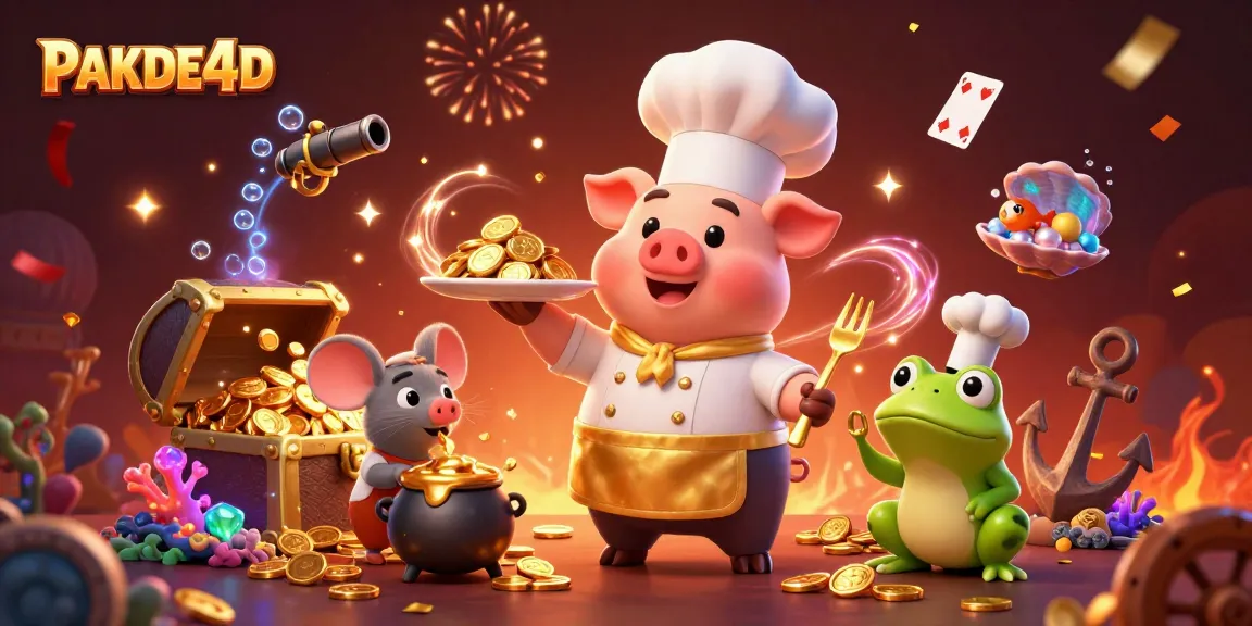 Bermain dengan PAKDE4D, melihat chef pig 3D menyajikan koin emas dalam ilustrasi menarik yang menggugah semangat.