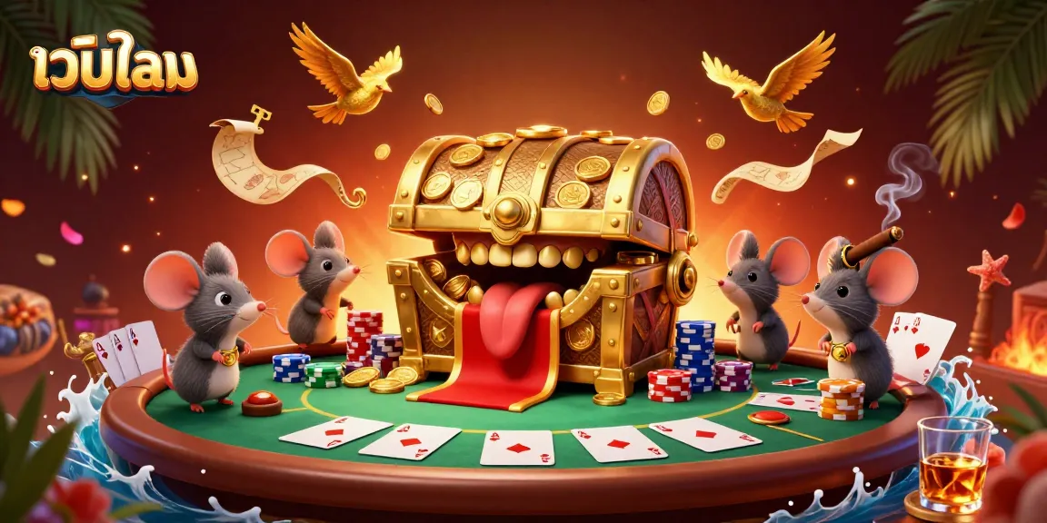 Engage in เว็บบอล betting with a vibrant scene of intense poker action and treasure.