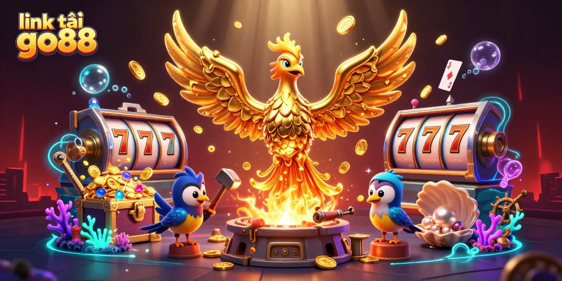 Engage with the exciting link tải go88, showcasing a 3D phoenix and dynamic slot elements.