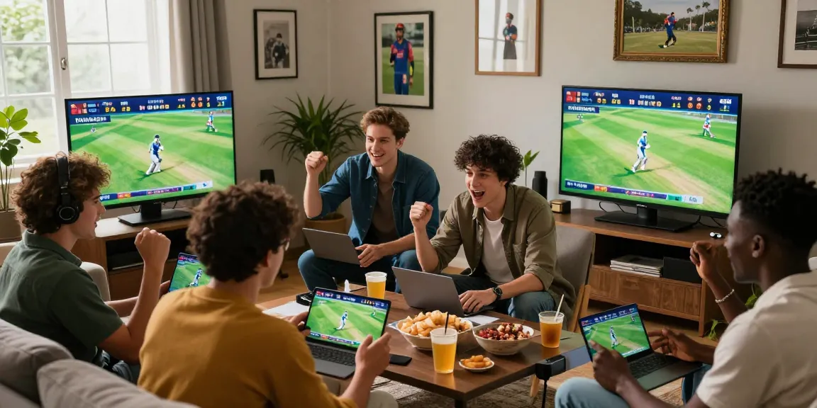 Engaged friends enjoying Fairplay24 live cricket betting in a cozy environment with vibrant atmosphere.