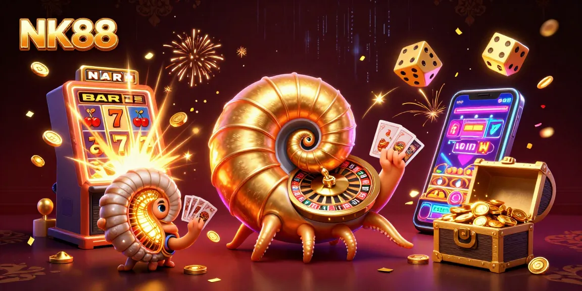 Experience thrilling jackpots at NK88 with a giant nautilus and vibrant casino elements.