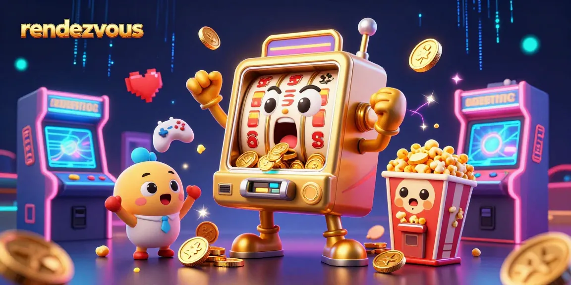 Rendezvous dalam permainan kasino dengan mesin slot emas yang memicu jackpot mengalirkan koin secara megah.