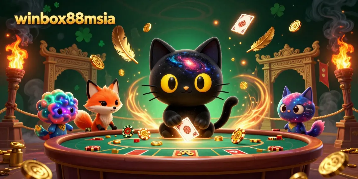 Experience vibrant gaming moments at winbox88msia with captivating characters and golden casino elements.