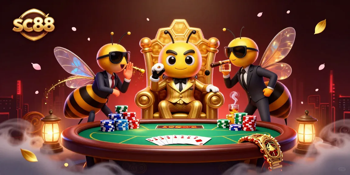 Engage in thrilling gameplay at sc88 with a vibrant poker scene featuring a bumblebee mob boss.