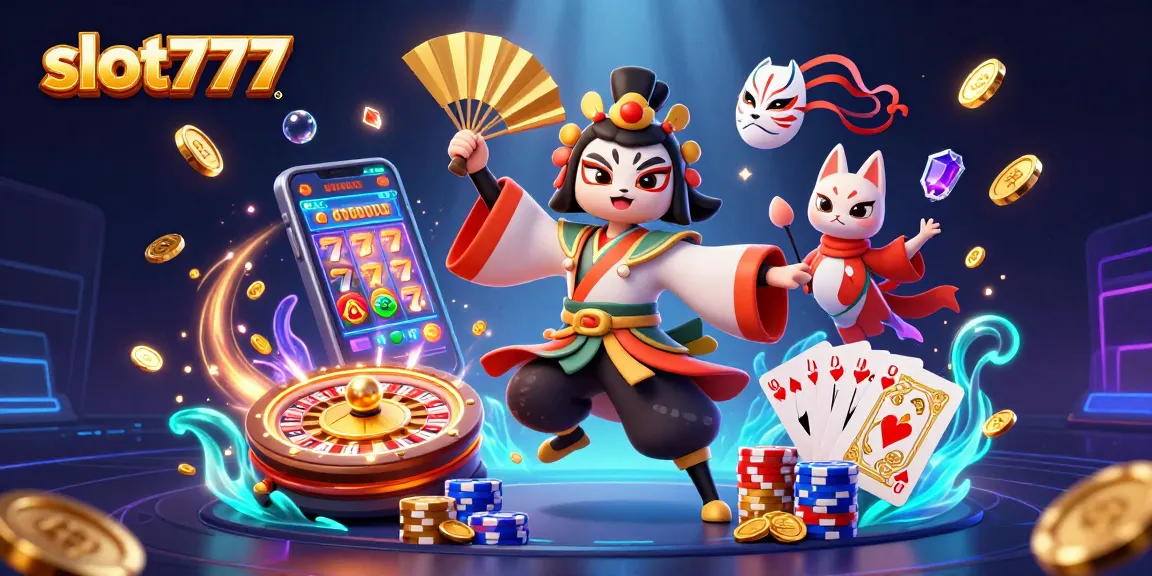 Experience the thrill of slot777 with captivating characters and dazzling casino elements in an energetic scene.